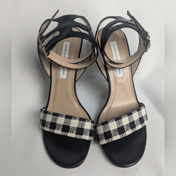 DIANE von Furstenberg Heel Women Sandals Size 6 Made In Italy Leopard And Plaid - Picture 2 of 10